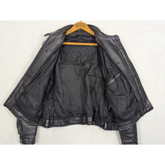 Vintage Women's Genuine Leather Motorcycle Jacket Black Orange Stripe Size XL - Picture 11 of 16